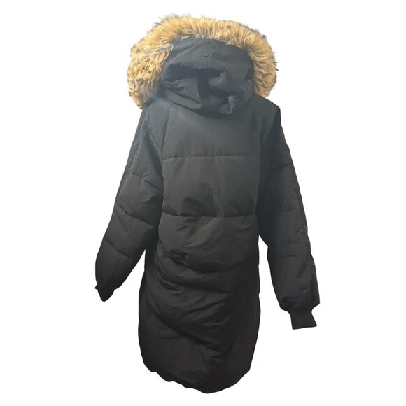 Long Black Puffer Coat With Faux Fur Hood & Zipper Closure By You.u Size XL - Picture 3 of 16